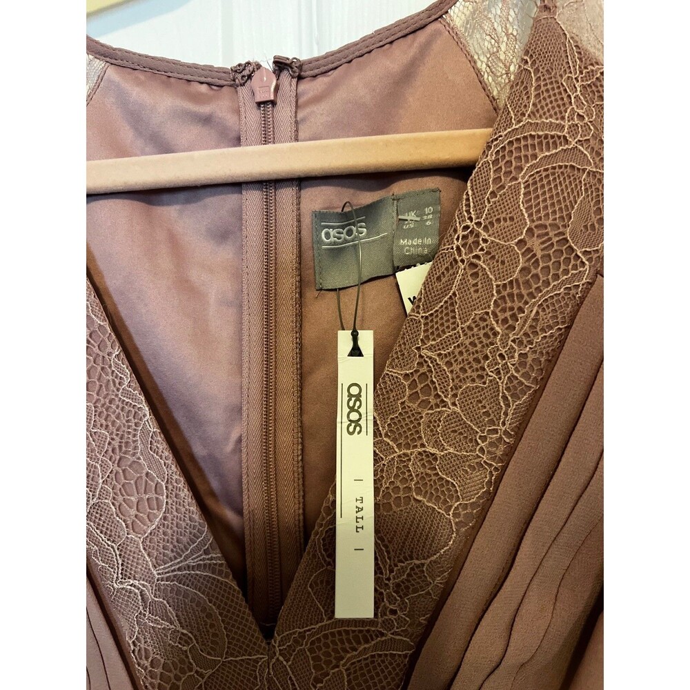 Asos Dress Womens Sz 6 UK 10 Pink Blush Dusty Rose Lace Lined TALL - Picture 15 of 16